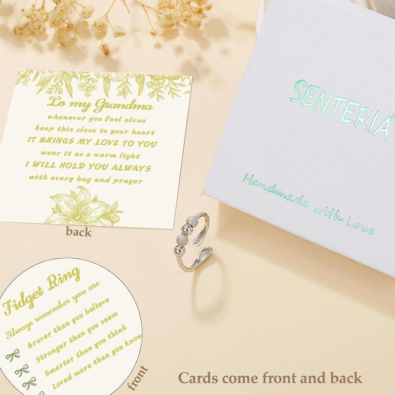 Senteria Anxiety Rings for Women Sterling Silver Rings Adjustable Stress Spinner Rings with Beads Fidget Rings for Anxiety Women - Image 5